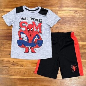 Kids Marvel Spiderman Wall Crawler Athletic Tee and Shorts Size 7